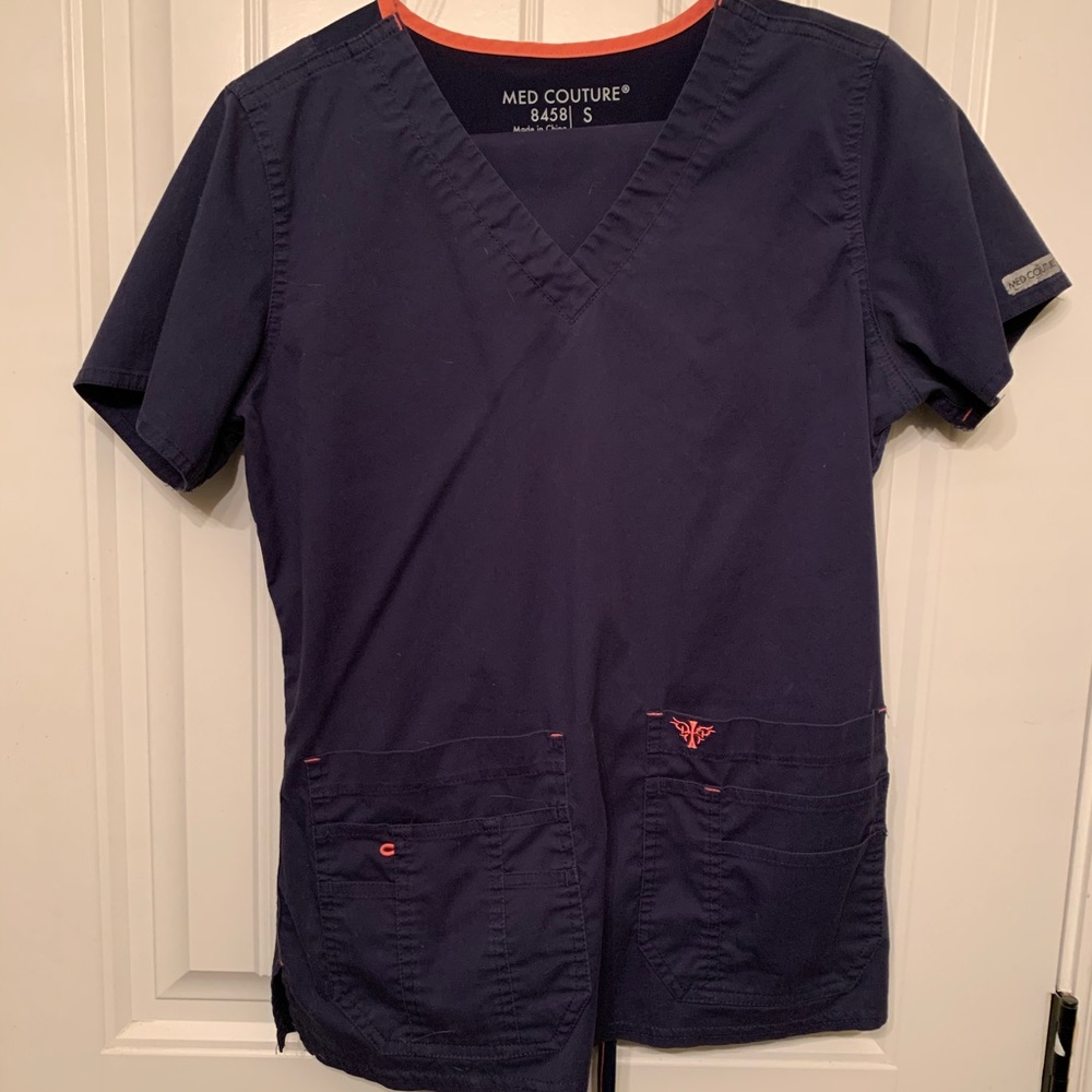 Med Couture Navy Blue Scrub Top